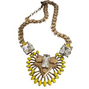 Stella & Dot Statement Necklace Chunky Large Crystals Yellow enamel Gold Tone